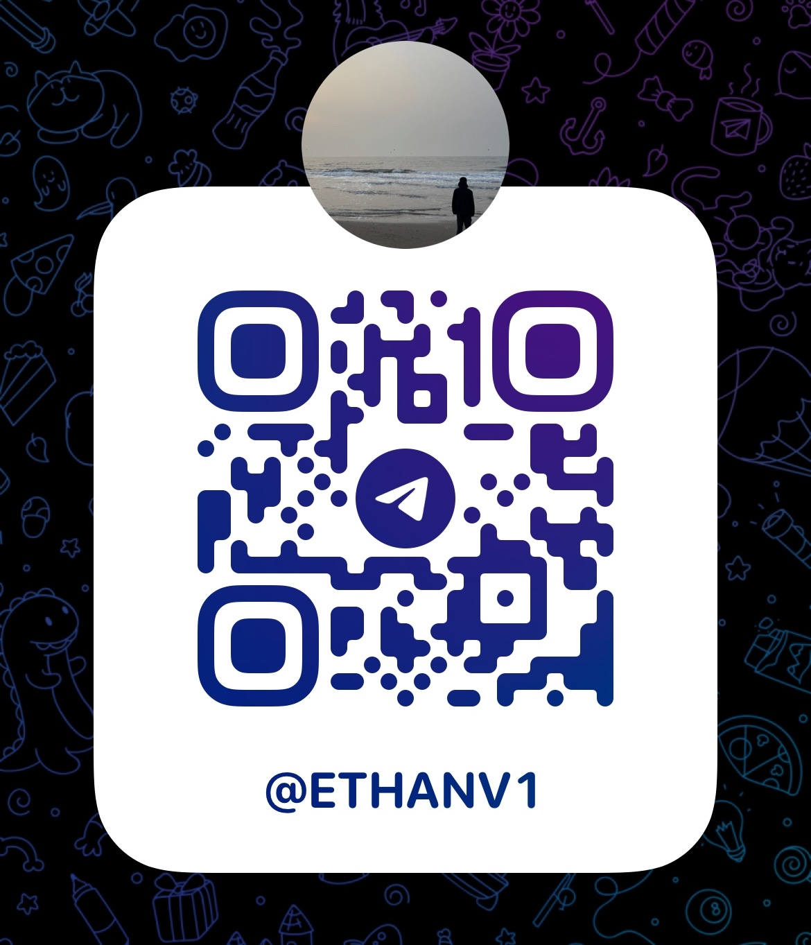 ethan 的 Telegram 加好友二维码，用户名 @ETHANV1